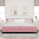 LED Box Spring Bed med madras Lyserød 200 x 200 cm Fløjl