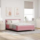 LED Box Spring Bed med madras Lyserød 140 x 200 cm Fløjl