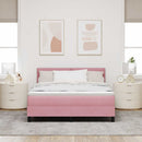 LED Box Spring Bed med madras Lyserød 140 x 200 cm Fløjl