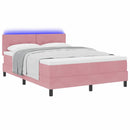 LED Box Spring Bed med madras Lyserød 140 x 200 cm Fløjl
