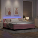 LED Box Spring Bed med madras Lyserød 180 x 200 cm Fløjl