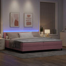 LED Box Spring Bed med madras Lyserød 200 x 200 cm Fløjl