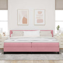 LED Box Spring Bed med madras Lyserød 200 x 200 cm Fløjl