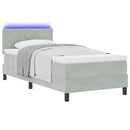 LED Box Spring Bed med madras med LED Lysegrå 90 x 190 cm Fløjl