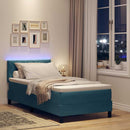 LED Box Spring Bed med madras Mørk blå 90 x 190 cm Fløjl