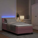 LED Box Spring Bed med hovedgærde Lyserød 90 x 190 cm Fløjl