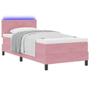 LED Box Spring Bed med hovedgærde Lyserød 90 x 190 cm Fløjl