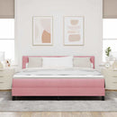 LED Box Spring Bed med madras Lyserød 180 x 200 cm Fløjl