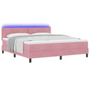 LED Box Spring Bed med madras Lyserød 180 x 200 cm Fløjl