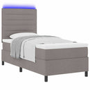 Box spring seng med LED-lysstrimler Gråbrun 90 x 190 cm Stof