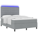 Box spring seng med madras med LED Lysegrå 140 x 190 cm Stof