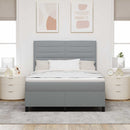 Box spring seng med madras med LED Lysegrå 160 x 200 cm Stof
