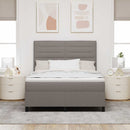 Box spring seng med LED-lysstrimler Gråbrun 160 x 200 cm Stof