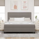 Box spring seng med LED-lysstrimler Gråbrun 180 x 200 cm Stof