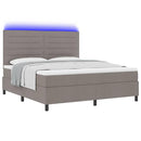Box spring seng med LED-lysstrimler Gråbrun 180 x 200 cm Stof