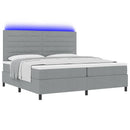 Box spring seng med madras med LED Lysegrå 200 x 200 cm Stof