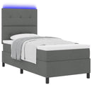 Box spring seng med LED-lysstrimler Mørkegrå 90 x 190 cm Stof