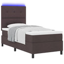 Box spring seng med LED-lysstrimler Mørkebrun 100 x 200 cm Stof