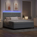 Box spring seng med madras med LED Lysegrå 180 x 200 cm Stof