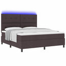 Box spring seng med LED-lysstrimler Mørkebrun 180 x 200 cm Stof