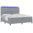 Box spring seng med LED-lysstrimler Lysegrå 200 x 200 cm Stof