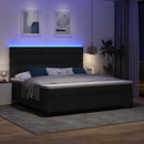 Box spring seng med LED-lysstrimler Sort 200 x 200 cm Stof