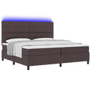 Box spring seng med LED-lysstrimler Mørkebrun 200 x 200 cm Stof