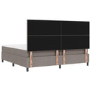 Box spring seng med LED-lysstrimler Gråbrun 200 x 200 cm Stof