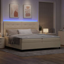 Box spring seng med LED-lysstrimler Creme 200 x 200 cm Stof