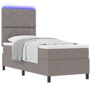 Box spring seng med LED-lysstrimler Gråbrun 80 x 200 cm Stof