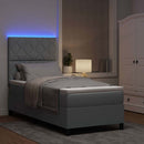 Box spring seng med LED-lysstrimler Lysegrå 90 x 190 cm Stof