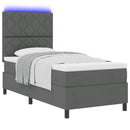 Box spring seng med LED-lysstrimler Mørkegrå 90 x 190 cm Stof
