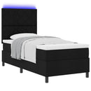 Box spring seng med LED-lysstrimler Sort 90 x 200 cm Stof