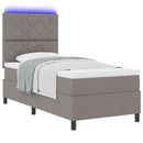Box spring seng med LED-lysstrimler Gråbrun 90 x 200 cm Stof