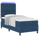 Box spring seng med LED-lysstrimler Blå 90 x 200 cm Stof