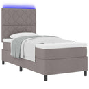 Box spring seng med LED-lysstrimler Gråbrun 100 x 200 cm Stof