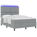 Box spring seng med LED-lysstrimler Lysegrå 140 x 190 cm Stof