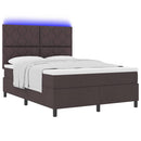 Box spring seng med LED-lysstrimler Mørkebrun 140 x 190 cm Stof