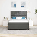 Box spring seng med LED-lysstrimler Mørkegrå 140 x 200 cm Stof