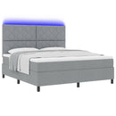 Box spring seng med LED-lysstrimler Lysegrå 180 x 200 cm Stof