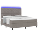 Box spring seng med LED-lysstrimler Gråbrun 180 x 200 cm Stof