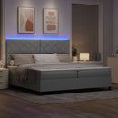 Box spring seng med LED-lysstrimler Lysegrå 200 x 200 cm Stof