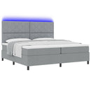 Box spring seng med LED-lysstrimler Lysegrå 200 x 200 cm Stof