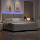 Box spring seng med LED-lysstrimler Gråbrun 200 x 200 cm Stof