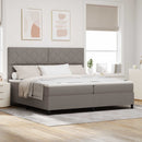 Box spring seng med LED-lysstrimler Gråbrun 200 x 200 cm Stof