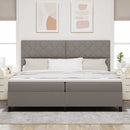 Box spring seng med LED-lysstrimler Gråbrun 200 x 200 cm Stof