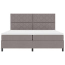 Box spring seng med LED-lysstrimler Gråbrun 200 x 200 cm Stof