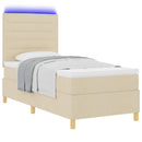 LED Box Spring Bed med madras Creme 90 x 190 cm Stof