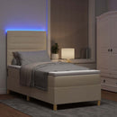 LED Box Spring Bed med madras Creme 90 x 200 cm Stof