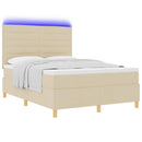 LED Box Spring Bed med madras Creme 140 x 190 cm Stof